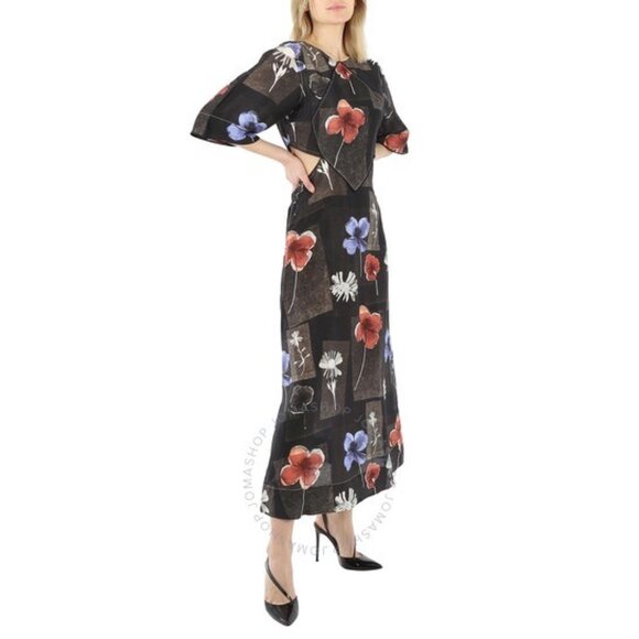 Ganni Dresses & Skirts - NEW GANNI  Women Maxi Silk Dress Flowers Black SIZE 36/ S